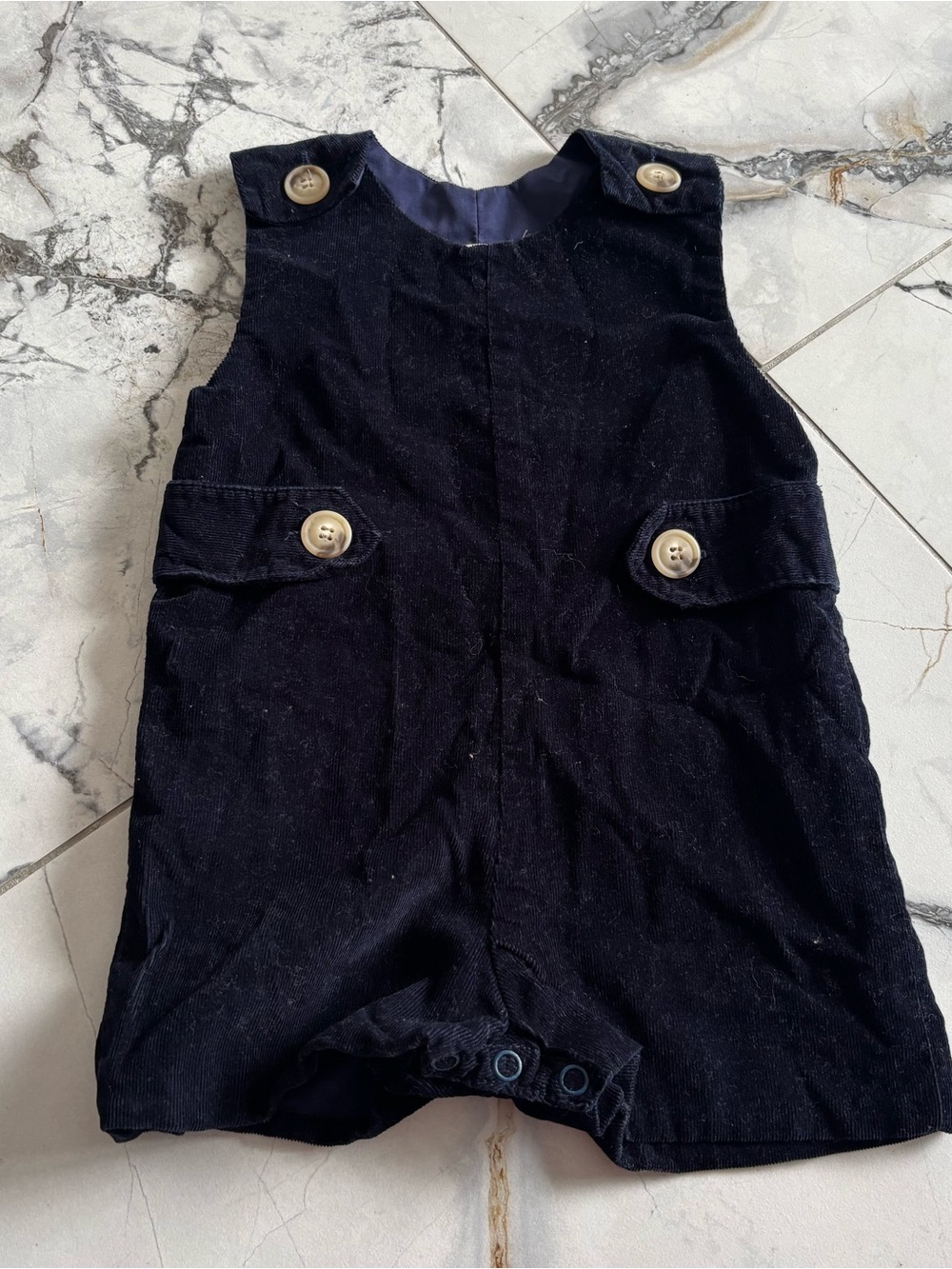 The Beaufort Bonnet Company Navy Corduroy Romper with Button Accents